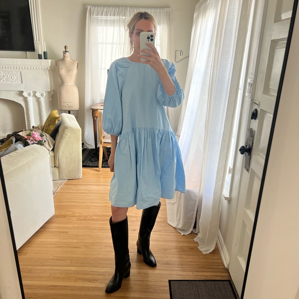 Blue voluminous cotton dress